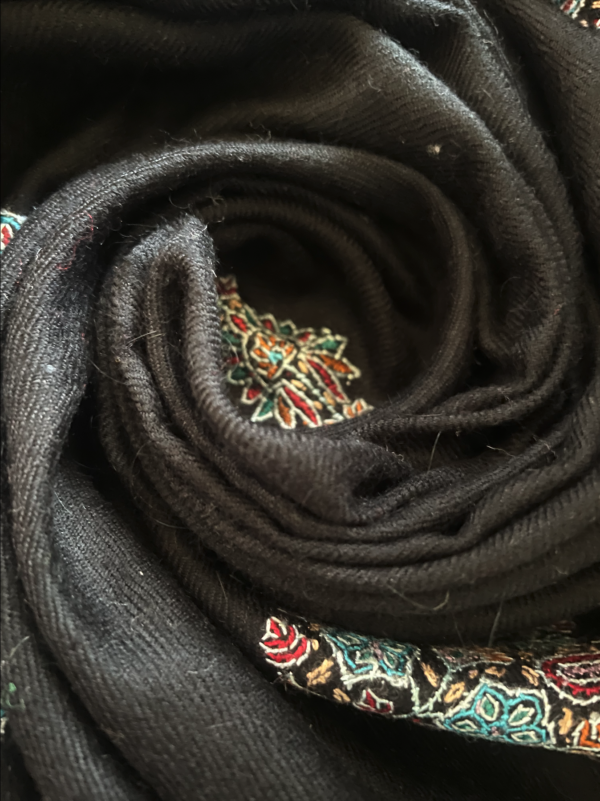 Butidar Sozni Hand Embroidered Black Shawl - Image 4